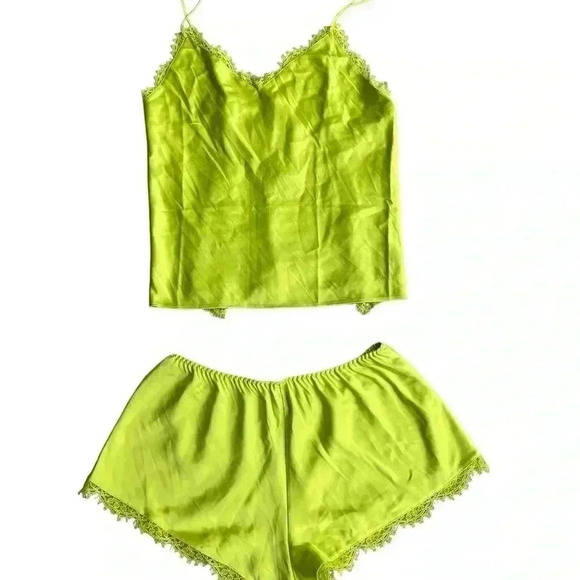 New with Tags Victoria Secret Satin and Lace Cami Set Lime Citron Yellow Small - Picture 9 of 9